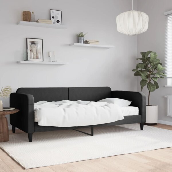 Dnevni krevet s madracem crni 90 x 200 cm od tkanine - Crna / 90 x 200 cm