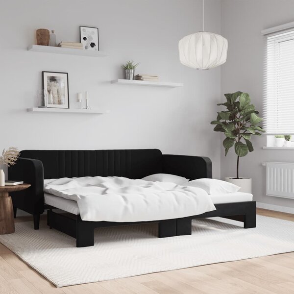 Dnevni krevet na razvlačenje crni 90 x 190 cm baršunasti - Crna / 90 x 190 cm
