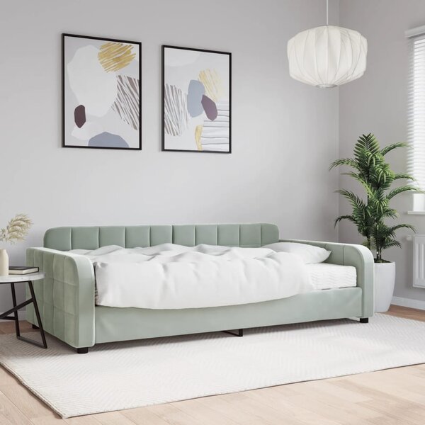 Dnevni krevet s madracem svjetlosivi 100 x 200 cm baršunasti - Siva / 100 x 200 cm