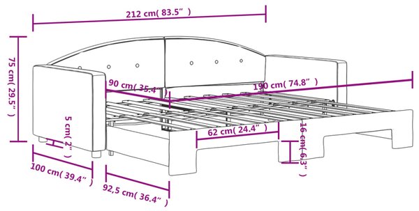 Dnevni krevet na razvlačenje crni 90 x 190 cm baršunasti - Crna / 90 x 190 cm