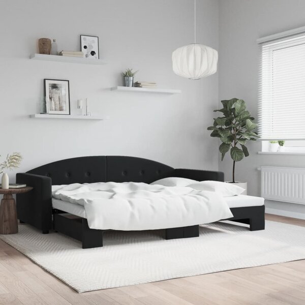 Dnevni krevet na razvlačenje crni 90 x 190 cm baršunasti - Crna / 90 x 190 cm
