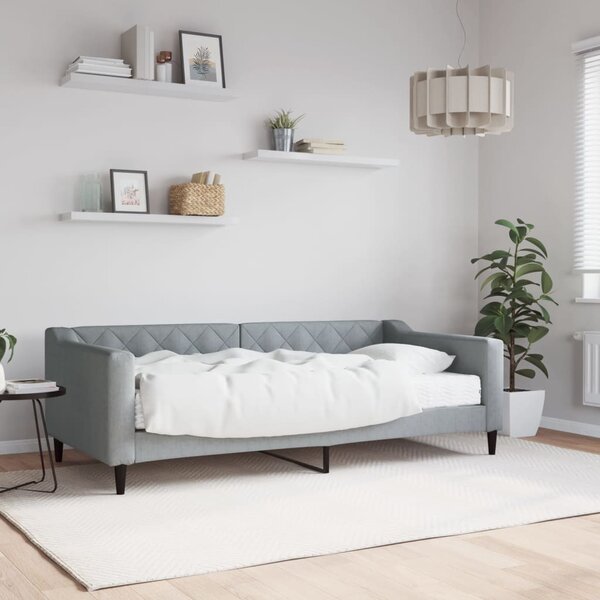 Dnevni krevet s madracem svjetlosivi 90 x 190 cm od tkanine - Siva / 90 x 190 cm
