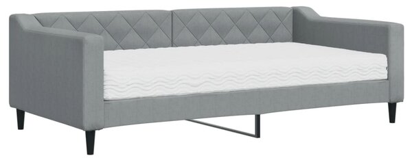 Dnevni krevet s madracem svjetlosivi 90 x 190 cm od tkanine - Siva / 90 x 190 cm
