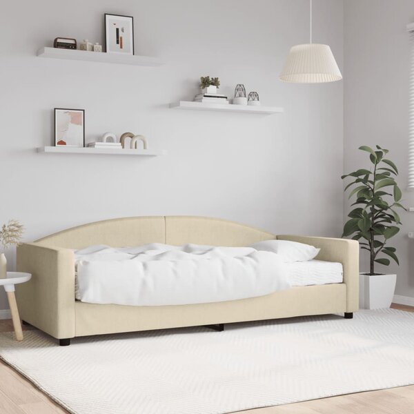 Dnevni krevet s madracem krem 90 x 200 cm od tkanine - Krema / 90 x 200 cm