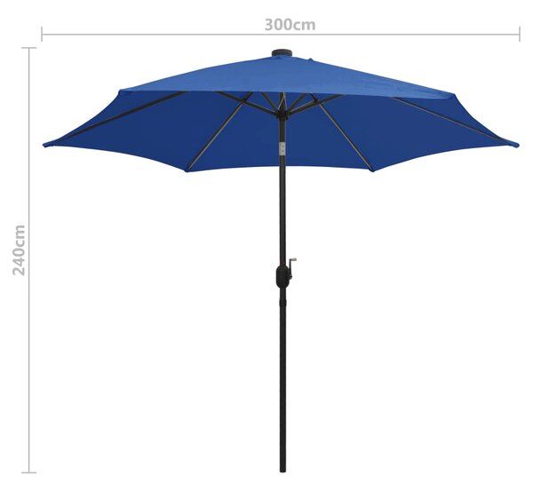Vrtni suncobran LED s aluminijskim stupom 300 cm azurnoplavi - Plava / N/A