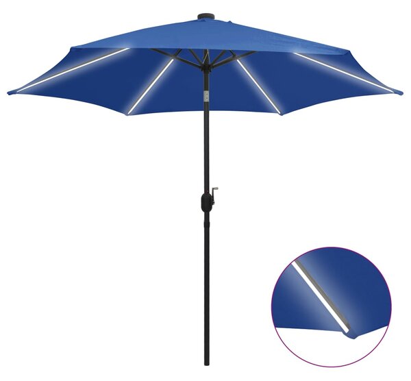 Vrtni suncobran LED s aluminijskim stupom 300 cm azurnoplavi - Plava / N/A