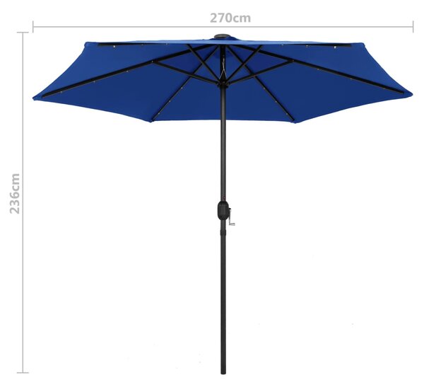 Vrtni suncobran LED s aluminijskim stupom 270 cm azurnoplavi - Plava / N/A