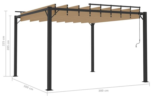 Sjenica s rešetkastim krovom 3x3 m smeđe-siva tkanina/aluminij - Tupe / 3 x 3 m