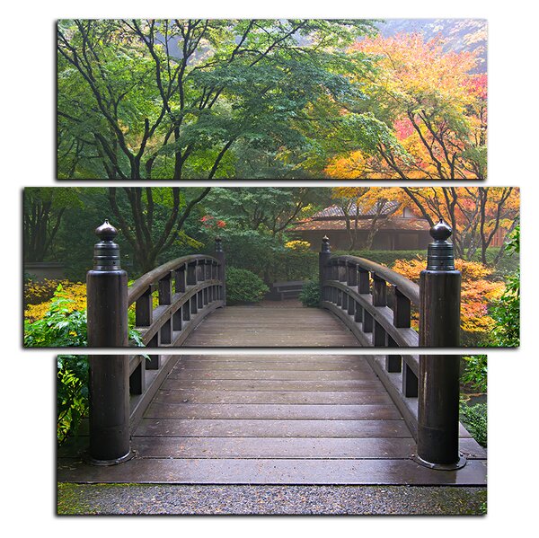 Slika na platnu - Drveni most u jesenskom vrtu - kvadrat 3186D (75x75 cm)