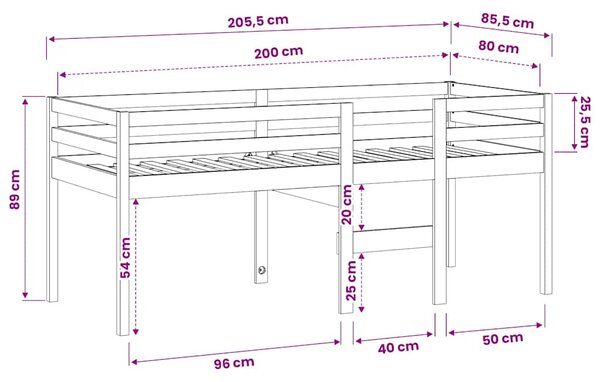 Visoki krevet 80x200 cm od masivne borovine - Smeđa / 80 x 200 cm