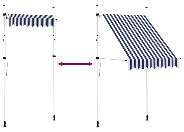 Tenda na ručno uvlačenje 150 cm plavo-bijela prugasta - Plava / N/A