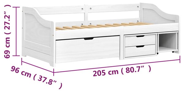 Dnevni ležaj s 3 ladice IRUN bijeli 90x200 cm masivna borovina - Bijela / N/A