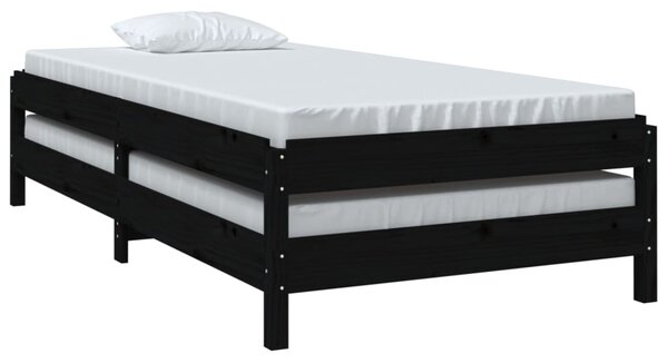 Složivi krevet crni 75 x 190 cm od masivne borovine - Crna / 75 x 190 cm