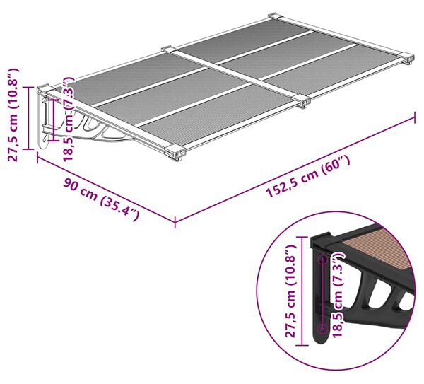 Nadstrešnica za vrata crna 152,5x90 cm polikarbonatna - Crna / 152.5 x 90 cm