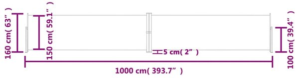 Uvlačiva bočna tenda crna 160 x 1000 cm - Crna / 160 x 1000 cm