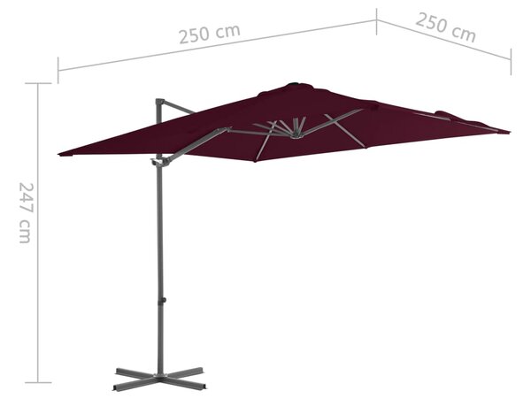Konzolni vrtni suncobran s čeličnim stupom 250 x 250 cm bordo - Crvena / 250 x 250 cm