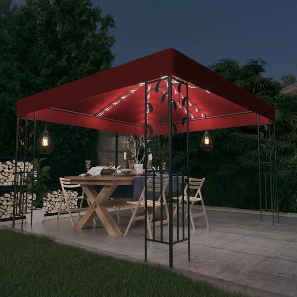 Sjenica s LED svjetlosnim trakama 3 x 3 m crvena boja vina - Crvena / N/A