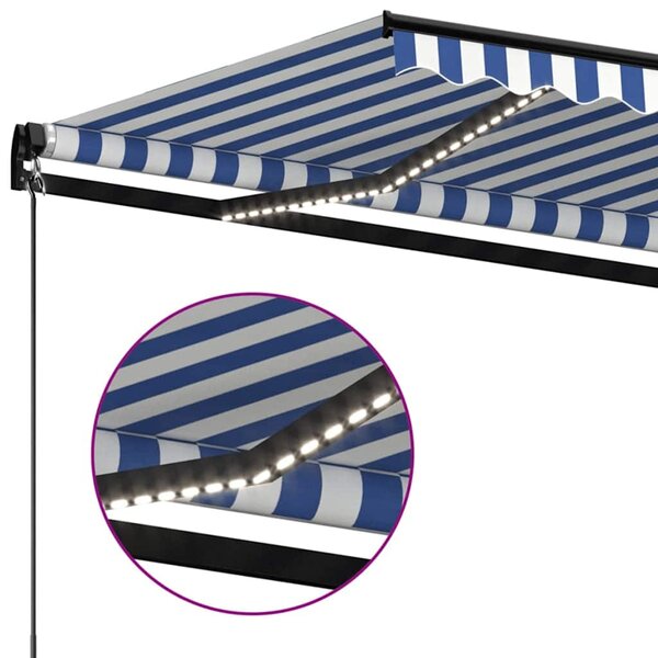 Tenda na ručno uvlačenje s LED svjetlom 350x250 cm plavo-bijela - Plava / 350 x 250 cm