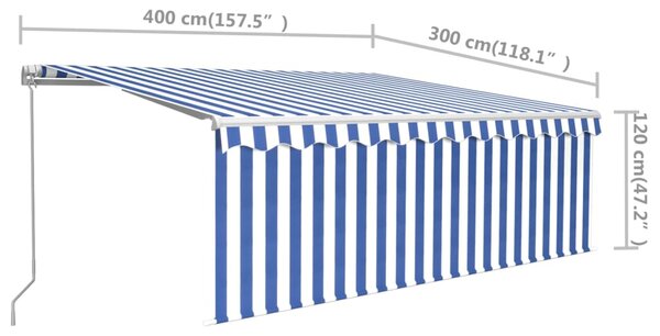 Tenda na ručno uvlačenje s roletom 4 x 3 m plavo-bijela - Plava / 4 x 3 m