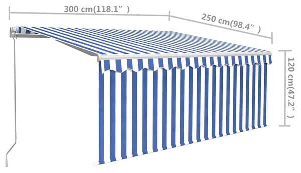 Tenda na ručno uvlačenje s roletom 3 x 2,5 m plavo-bijela - Plava / 3 x 2.5 m