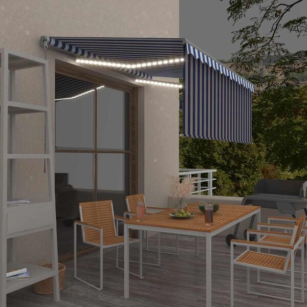 Tenda na ručno uvlačenje s roletom LED 3 x 2,5 m plavo-bijela - Plava / 3 x 2.5 m