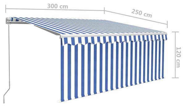 Tenda na ručno uvlačenje s roletom LED 3 x 2,5 m plavo-bijela - Plava / 3 x 2.5 m