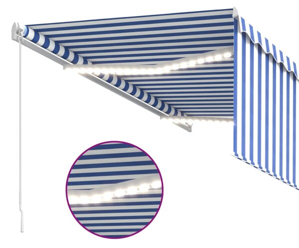 Tenda na ručno uvlačenje s roletom LED 3 x 2,5 m plavo-bijela - Plava / 3 x 2.5 m