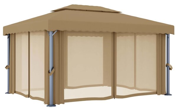 Sjenica sa zastorom 4 x 3 m smeđe-siva aluminijska - Tupe