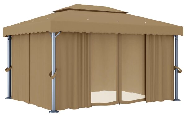 Sjenica sa zastorom 4 x 3 m smeđe-siva aluminijska - Tupe