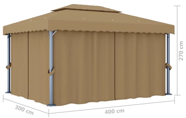Sjenica sa zastorom 4 x 3 m smeđe-siva aluminijska - Tupe