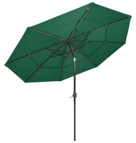 Vrtni suncobran s 3 razine i aluminijskim stupom 3 m zeleni - Zelena / 3 m