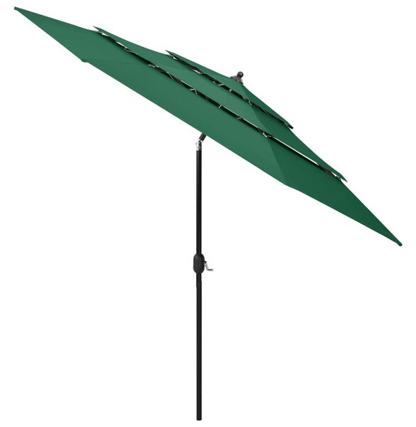 Vrtni suncobran s 3 razine i aluminijskim stupom 3 m zeleni - Zelena / 3 m