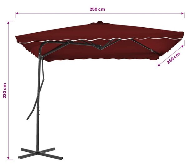 Vrtni suncobran s čeličnim stupom 250 x 250 x 230 cm bordo - Crvena / N/A