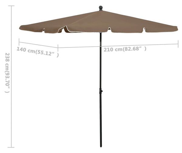 Vrtni suncobran sa šipkom 210 x 140 cm smeđe-sivi - Tupe / N/A