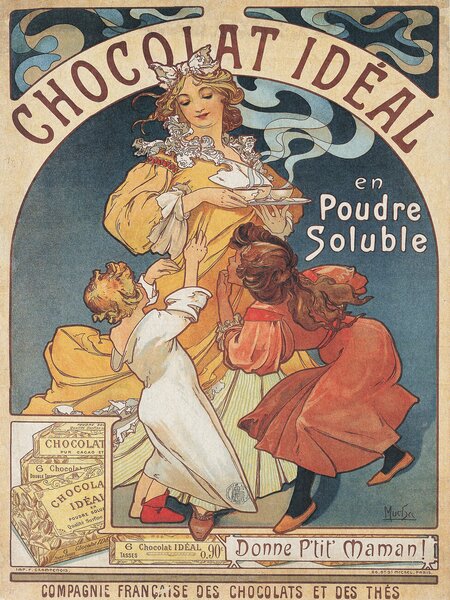 Reprodukcija umjetnosti Chocolat Ideal Chocolate Advert (Vintage Art Nouveau) - Alfons Mucha, (30 x 40 cm)