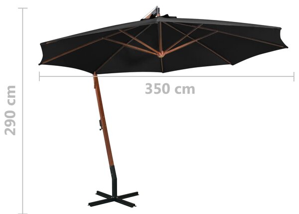 Viseći vrtni suncobran sa stupom crni 3,5 x 2,9 m od jelovine - Crna / 3.5 x 2.9 m