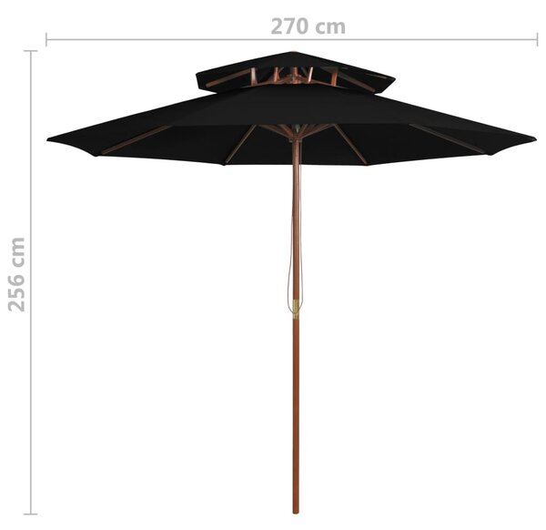 Suncobran s dvije razine i drvenim stupom 270 cm crni - Crna / N/A