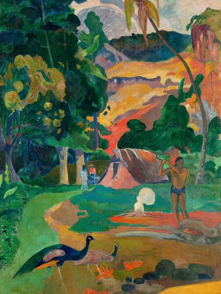 Reprodukcija umjetnosti Landscape with Peacocks (Vintage Tahitian Landscape) - Paul Gauguin, (30 x 40 cm)