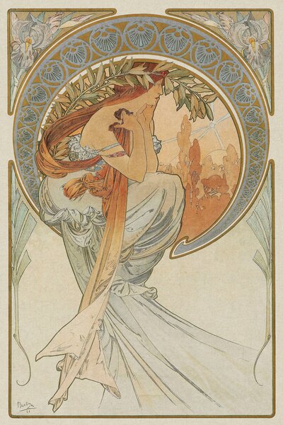 Reprodukcija umjetnosti The Arts 4, Heavily Distressed (Beautiful Vintage Art Nouveau Lady) - Alfons / Alphonse Mucha, (26.7 x 40 cm)