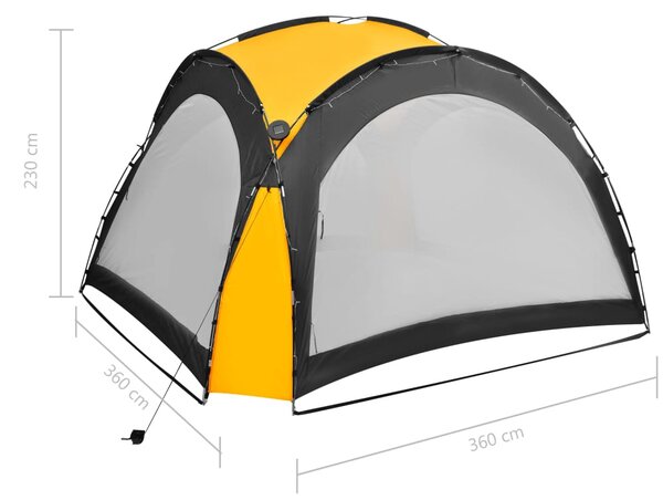Šator za zabave LED s 4 bočna zida 3,6 x 3,6 x 2,3 m žuti - Žuta / N/A