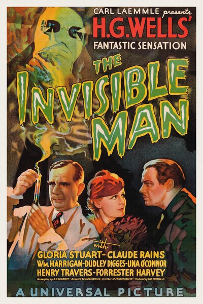 Reprodukcija umjetnosti The Invisible Man (Vintage Cinema / Retro Movie Theatre Poster / Horror & Sci-Fi), (26.7 x 40 cm)