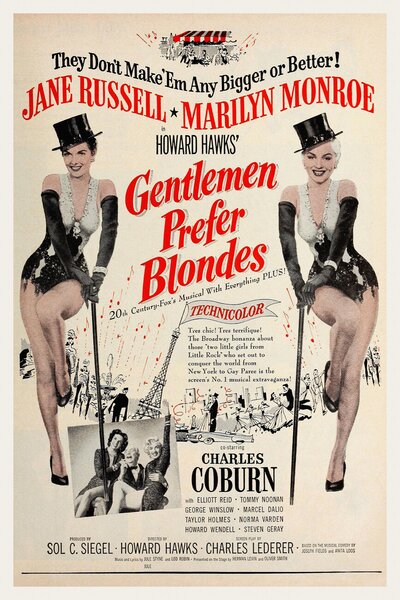 Reprodukcija umjetnosti Gentlemen Prefer Blondes / Marilyn Monroe (Retro Movie), (26.7 x 40 cm)