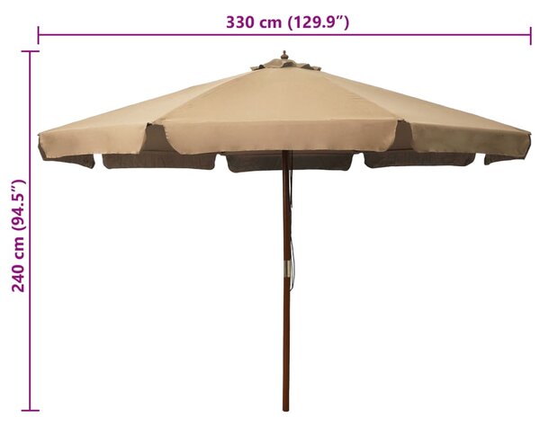 Vrtni suncobran s drvenom šipkom 330 cm sivo-smeđi - Tupe / N/A