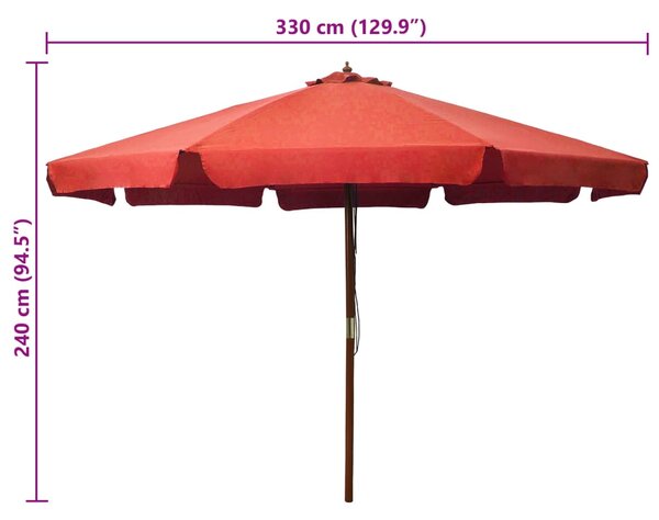 Vrtni suncobran s drvenom šipkom 330 cm boja cigle - Smeđa / N/A
