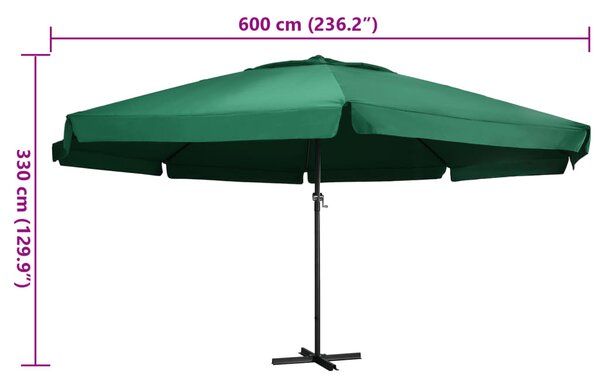 Vrtni suncobran s aluminijskim stupom 600 cm zeleni - Zelena / 600 cm