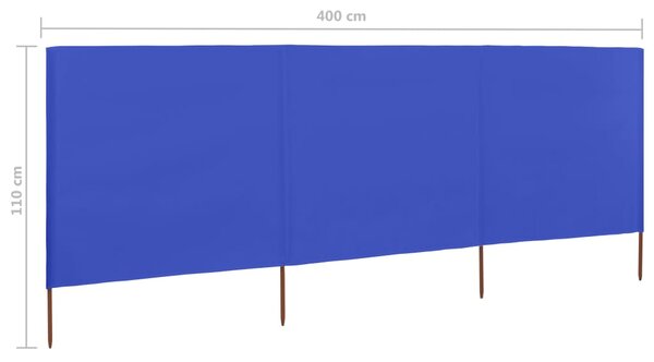 Vjetrobran s 3 panela od tkanine 400 x 80 cm azurno plavi - Plava / 400 x 80 cm