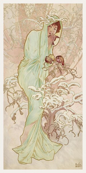 Reprodukcija umjetnosti The Seasons: Winter (Art Nouveau Portrait) - Alphonse Mucha, (20 x 40 cm)