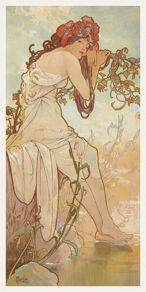 Reprodukcija umjetnosti The Seasons: Summer (Art Nouveau Portrait) - Alphonse Mucha, (20 x 40 cm)
