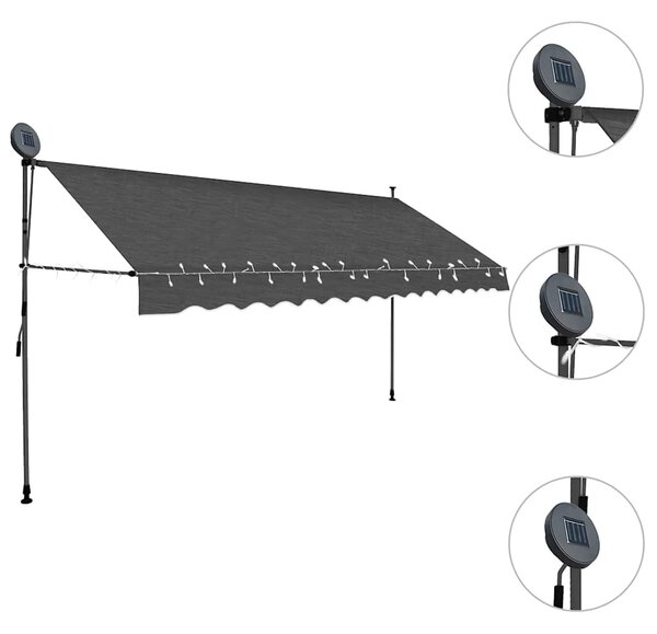 Tenda na ručno uvlačenje s LED svjetlima 350 cm antracit - Antracitno siva / N/A