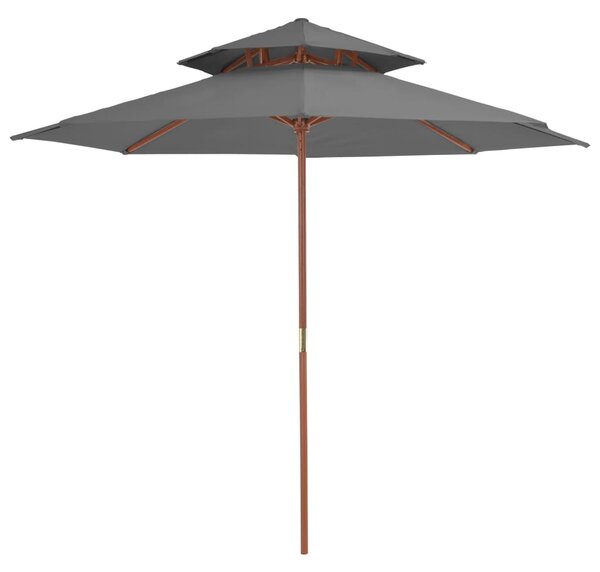 Dvoslojni suncobran s drvenim stupom 270 cm antracit - Antracitno siva / N/A